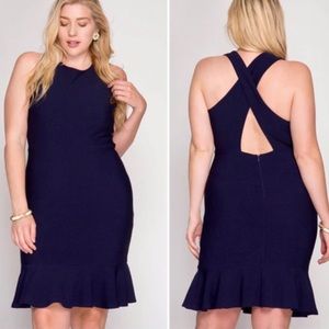 She + Sky NWT navy trumpet dress size medium